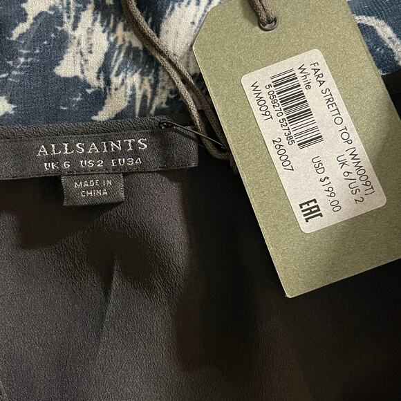 New All Saints Wrap Blouse Womens 2 Top Feather Blue Fara Stretto Surplice Sheer - Picture 5 of 7